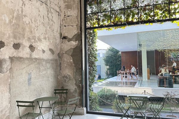 Modern cafe interior with minimalist design